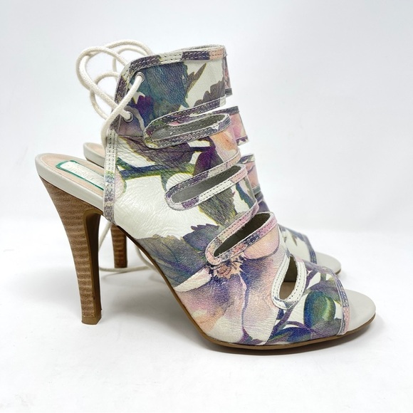 Seychelles Pastel Floral Tie Mary Jane Stacked Stiletto Heel Sandal - Picture 1 of 9